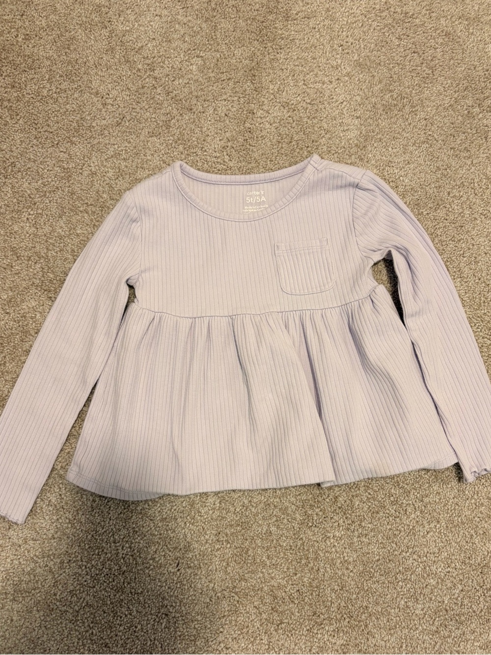 Carter's Light Lavender Ribbed Long-Sleeve Peplum Top